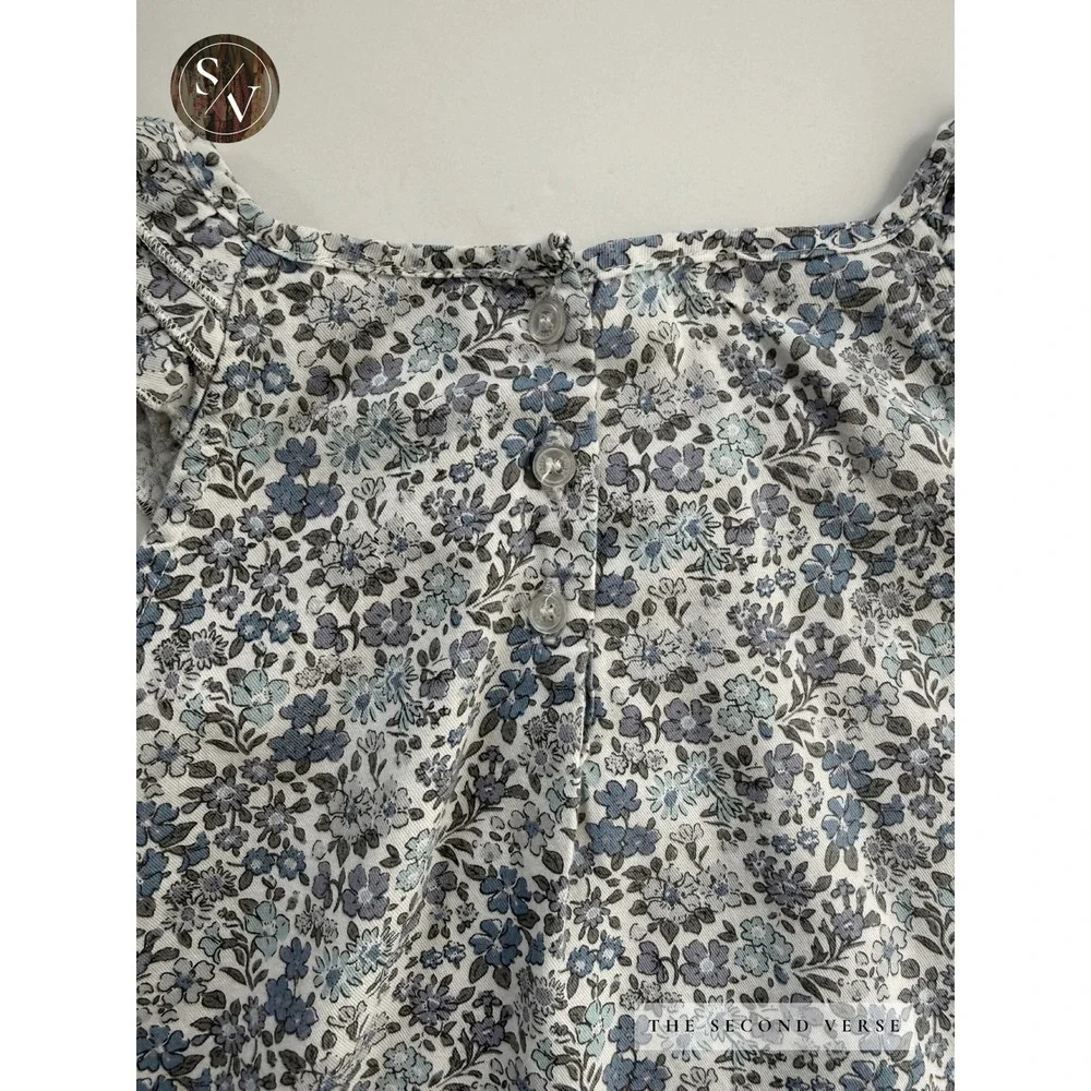 Petite Plume Girls Blue Floral Ruffle Sleeveless Sleepwear Top Whimsy Size 8